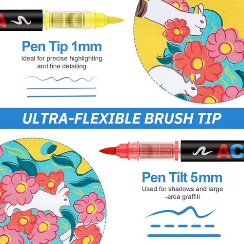 Acrylic Paint Markers Brush Tip 12 Colors
